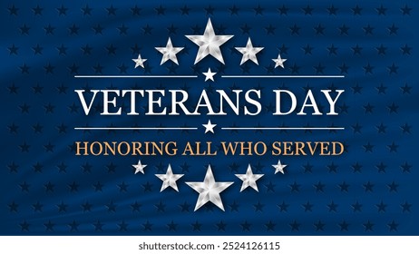Veterans Day with national flag of United states. American flag and text on stars background for veterans day. Vector illustration.