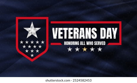 Veterans Day with national flag of United states. American flag and text on stars background for veterans day. Vector illustration.