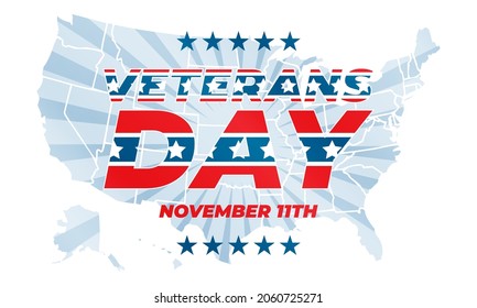 Veterans Day is a National Holiday celebrated each year on November 11th. Background, poster, greeting card, banner design. Vector EPS 10