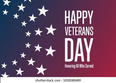 Veterans Day. November 11. Honoring All Who Served. Holiday concept. Template for background, banner, card, poster with text inscription. Vector EPS10 illustration