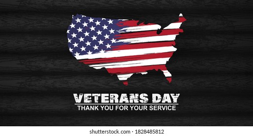 veterans day, November 11, modern brush design and wooden background vector illustration