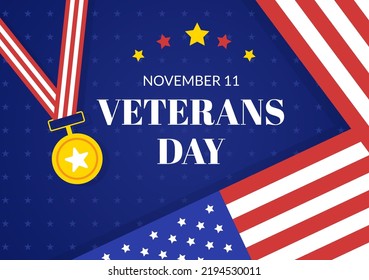 Veterans Day on November 11 Template Hand Drawn Cartoon Flat Illustration with USA Flag and Army to Honoring All Who Served