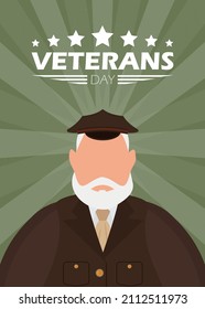 Veterans Day Postcard. An Old Military Man In Uniform. Vector Illustration.