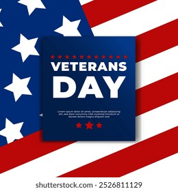 Veterans day poster. 11 November Veteran's day illustration with american flag, suitab;e for greeting card, banner, etc