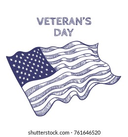 Veterans Day Poster With American Flag. Vector illustration