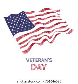 Veterans Day Poster With American Flag. Vector illustration
