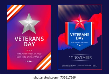 Veterans day poster or cover design template. Vector illustration