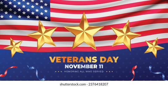 Veteran's day poster. Honoring all who served. Veteran's day illustration with American flag