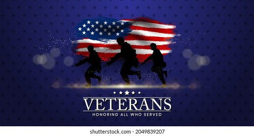 Veterans day poster. Veteran's day illustration with american flag, 11th November, Vector illustration