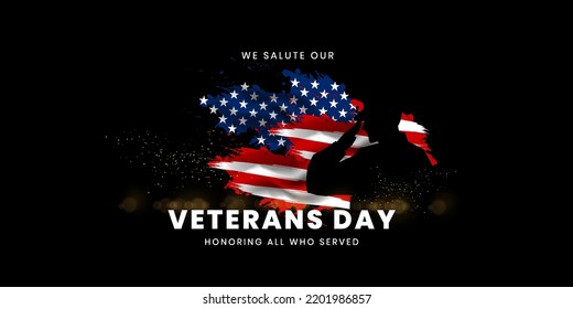 Veterans day poster. Veteran's day illustration with american flag, 11th November, Vector illustration 