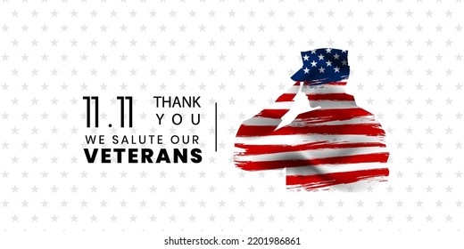 Veterans day poster. Veteran's day illustration with american flag, 11th November, Vector illustration 