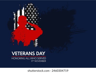 Veterans day poster. Veteran's day illustration with american flag and soldier, 11th November, Vector illustration, banner, post