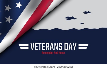 Cartaz do Dia dos Veteranos. Lembre-se e honra. Ilustração do dia dos veteranos com bandeira americana.