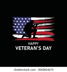 Veteran's day poster. Respect all those on duty. Veterans day illustration with american flag and army