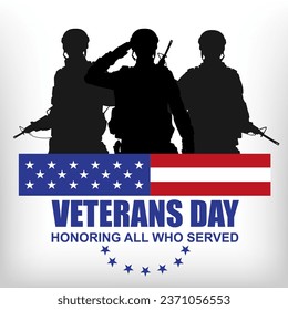 Veterans day poster. Silhouettes of US military soldiers. EPS10 vector