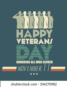 Veterans Day Poster. US Military Armed Forces Soldier In Silhouette Saluting