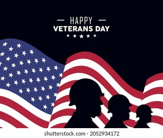 veterans day poster with usa flag