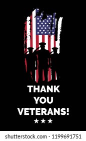 Veteran's day poster.Honoring all who served. Veteran's day illustration with american flag and soldiers