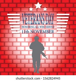 Veteran's day poster.Honoring all who served. Veteran's day illustration with american flag