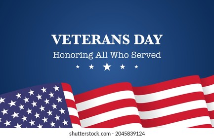 Veteran's day poster.Honoring all who served. Veteran's day illustration with american flag and soldiers