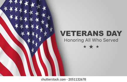 Veteran's day poster.Honoring all who served. Veteran's day illustration with american flag