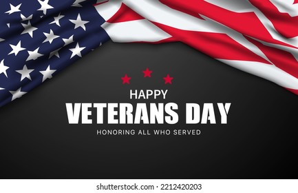 Veteran's day poster.Honoring all who served. Veteran's day illustration with american flag 