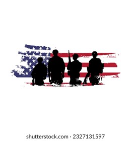 Veteran's day poster.Honoring all who served. Veteran's day illustration with american flag and soldiers