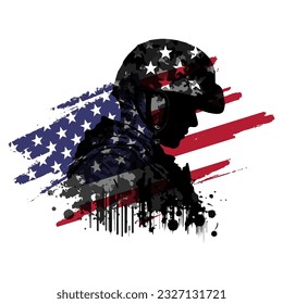 Veteran's day poster.Honoring all who served. Veteran's day illustration with american flag and soldier