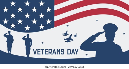 Veteran's day poster.Honoring all who served. Veteran's day illustration with american flag and soldiers
