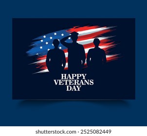 Veteran's day poster.Honoring all who served. Veteran's day illustration with american flag and soldiers