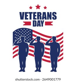 Cartaz do dia dos veteranos.Homenagem a todos que serviram.Postagem nas mídias sociais.Ilustração do dia dos veteranos com bandeira americana e soldados.Ilustração vetorial