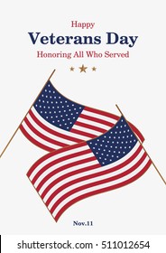 Veterans day promo banner. Greeting card or poster. Usa on background. Vector illustration EPS 10