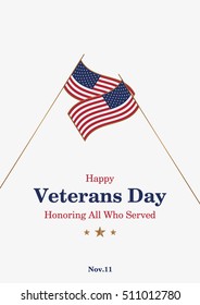 Veterans day promo banner. Greeting card or poster. Usa on background. Vector illustration EPS 10