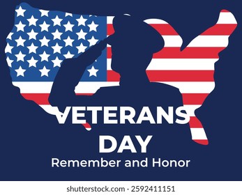 Veterans Day, Remember and Honor, Military Silhouette Salutes, USA Map, Vector Illustration