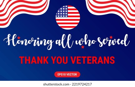 Veterans Day. Respect all those on duty. National American holiday event. November 11. Eps10 Vector