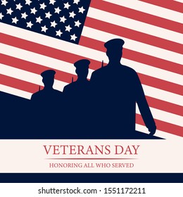 Veterans Day. Respect all who served. 11th of November. National American holiday event. Flat vector illustration EPS10