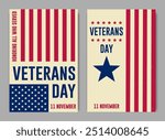 Veterans day retro poster. Vector. Honoring all who served. USA veterans day celebration. American national holiday poster design template