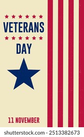 Veterans day retro poster. Vector. Honoring all who served. USA veterans day celebration. American national holiday poster design template