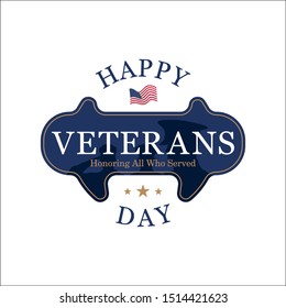 Veterans Day. Retro rubber stamp with the text written inside with USA flag on white background. National American holiday event. Flat vector illustration EPS10