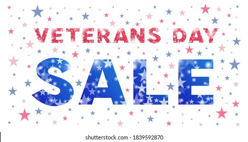 Veterans day sale banner. Letters and words with stars. Shopping poster for greeting card, ad, promotion, poster, flier, blog, article, social media, marketing. Vector illustration