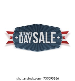 Veterans Day Sale blue Banner with Ribbon