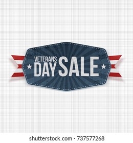 Veterans Day Sale blue Banner with striped Ribbon