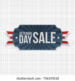 Veterans Day Sale blue Sign with striped Ribbon