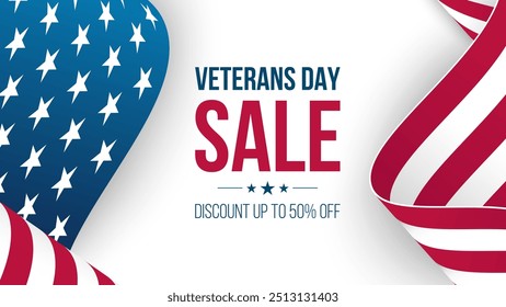 Veterans Day Sale. Commercial background for Veteran's Day shopping advertising. American federal holiday sale promotion. Vector illustration.