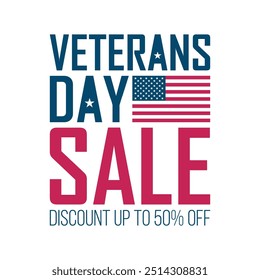 Veterans Day Sale Handelsschild mit amerikanischer Flagge für Einkaufsaktivitäten und Verkaufsförderung. Vektorgrafik.