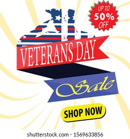 veterans day  sale discount banner template promotion.editable text