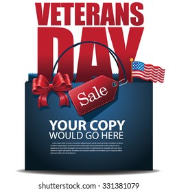 Veterans Day Sale shopping bag Background EPS 10 vector royalty free stock illustration for greeting card, ad, promotion, poster, flier, blog, article, social media, marketing