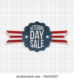 Veterans Day Sale Sign with Ribbon and Shadow