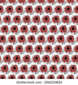 Veteran's Day seamless pattern. Hand drawn vector background with american flag, eagle, red poppies, banner thank you veterans!