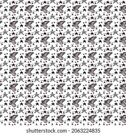 Veteran's Day seamless pattern. Hand drawn vector background with american flag, eagle, red poppies, banner thank you veterans!